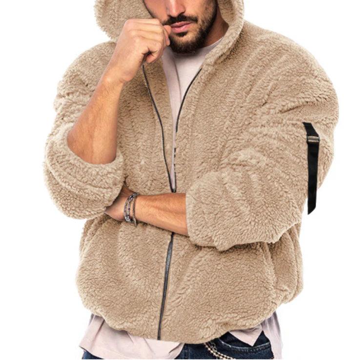 Herren Kapuzenjacke mit Reißverschluss, strukturierter Oberfläche und elastischem Saum-Men Sweaters-Alpenkind