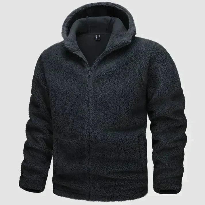 Herren Kapuzenjacke mit Reißverschluss, strukturierter Oberfläche und elastischem Saum-Men Sweaters-Alpenkind