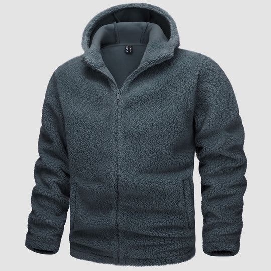 Herren Kapuzenjacke mit Reißverschluss, strukturierter Oberfläche und elastischem Saum-Men Sweaters-Alpenkind