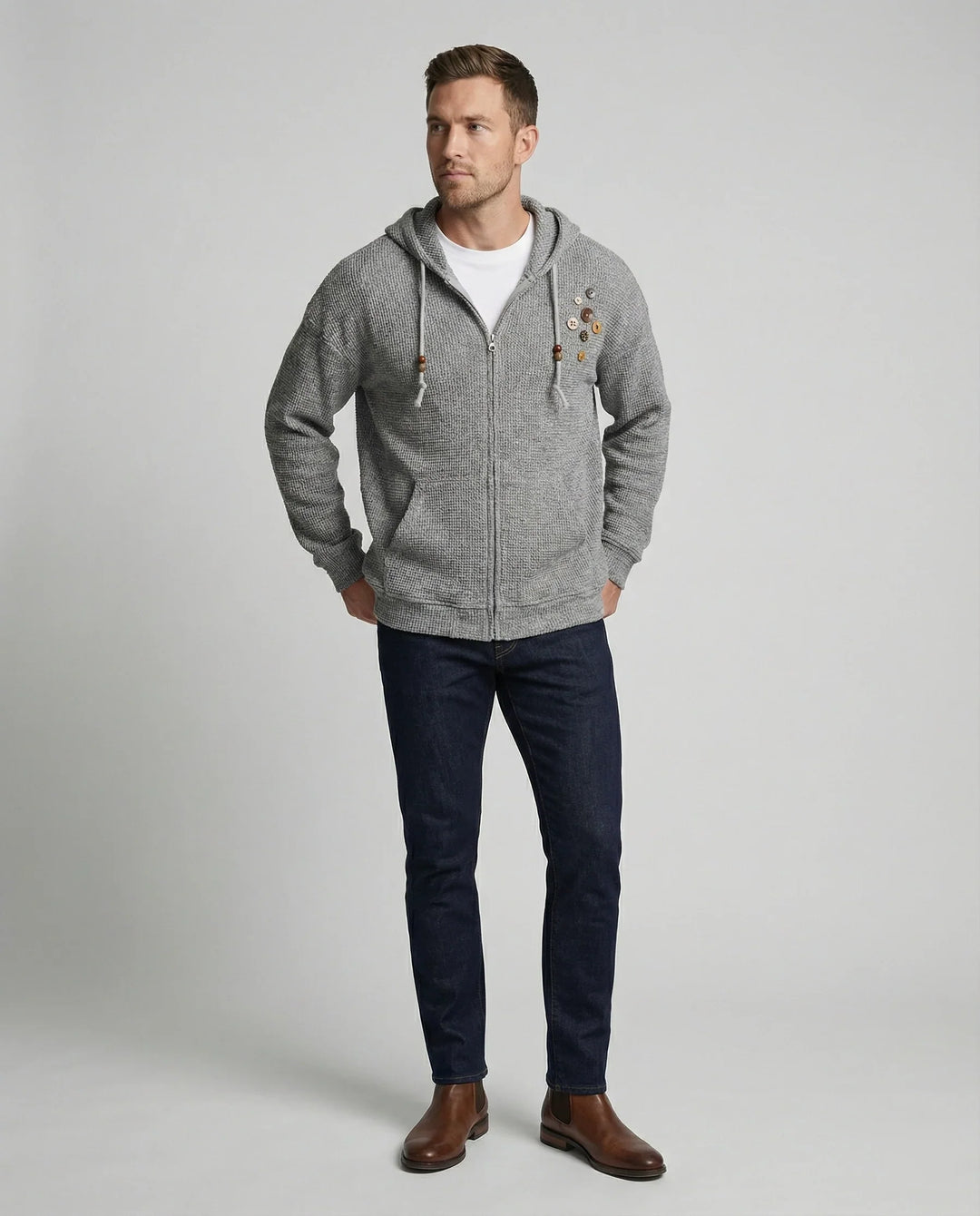 Herren Kapuzenjacke mit Reißverschluss und Fronttasche-Men Jackets-Alpenkind