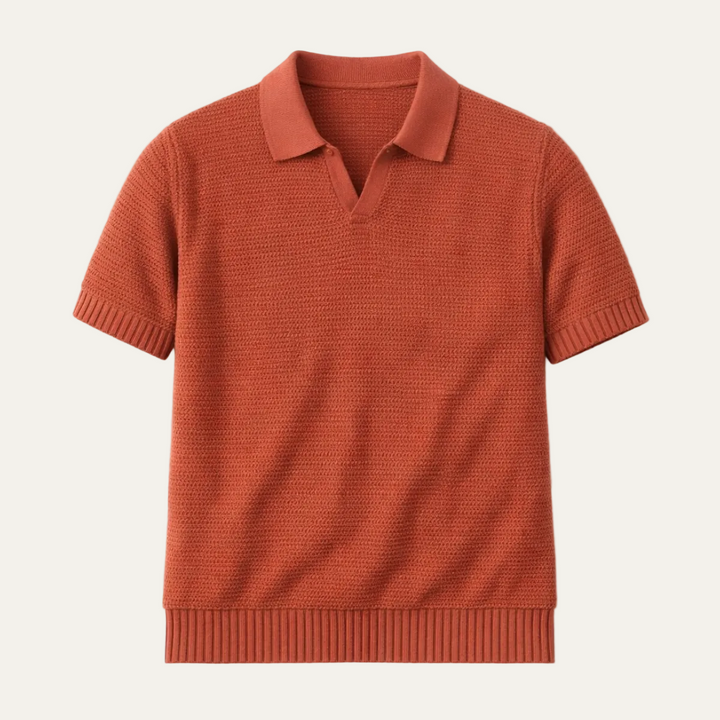 Herren Kurzarm Strick Polohemd mit offenem Kragen und Rippabschlüssen-Men Shirt-Alpenkind