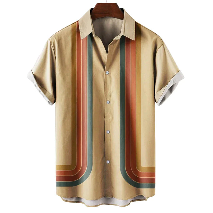 Herren Kurzarmhemd mit geometrischem Streifenpanel-Men Shirt-Alpenkind
