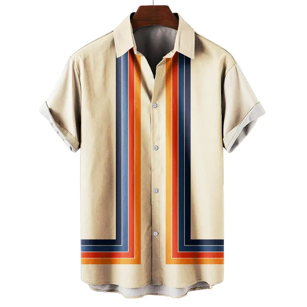 Herren Kurzarmhemd mit geometrischem Streifenpanel-Men Shirt-Alpenkind