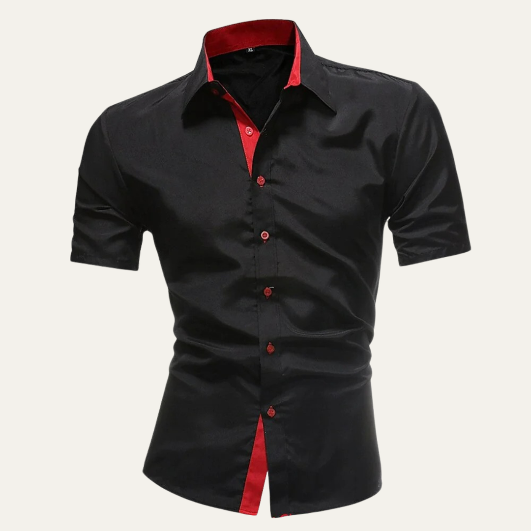 Herren Kurzarmhemd mit Knopfleiste und strukturiertem Kragen-Men Shirt-Alpenkind