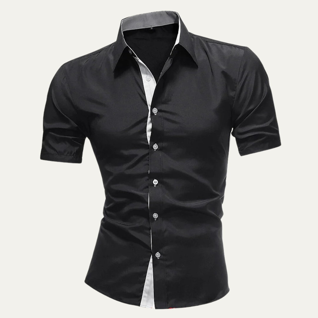 Herren Kurzarmhemd mit Knopfleiste und strukturiertem Kragen-Men Shirt-Alpenkind