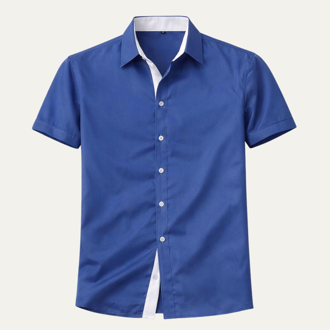 Herren Kurzarmhemd mit Knopfleiste und strukturiertem Kragen-Men Shirt-Alpenkind