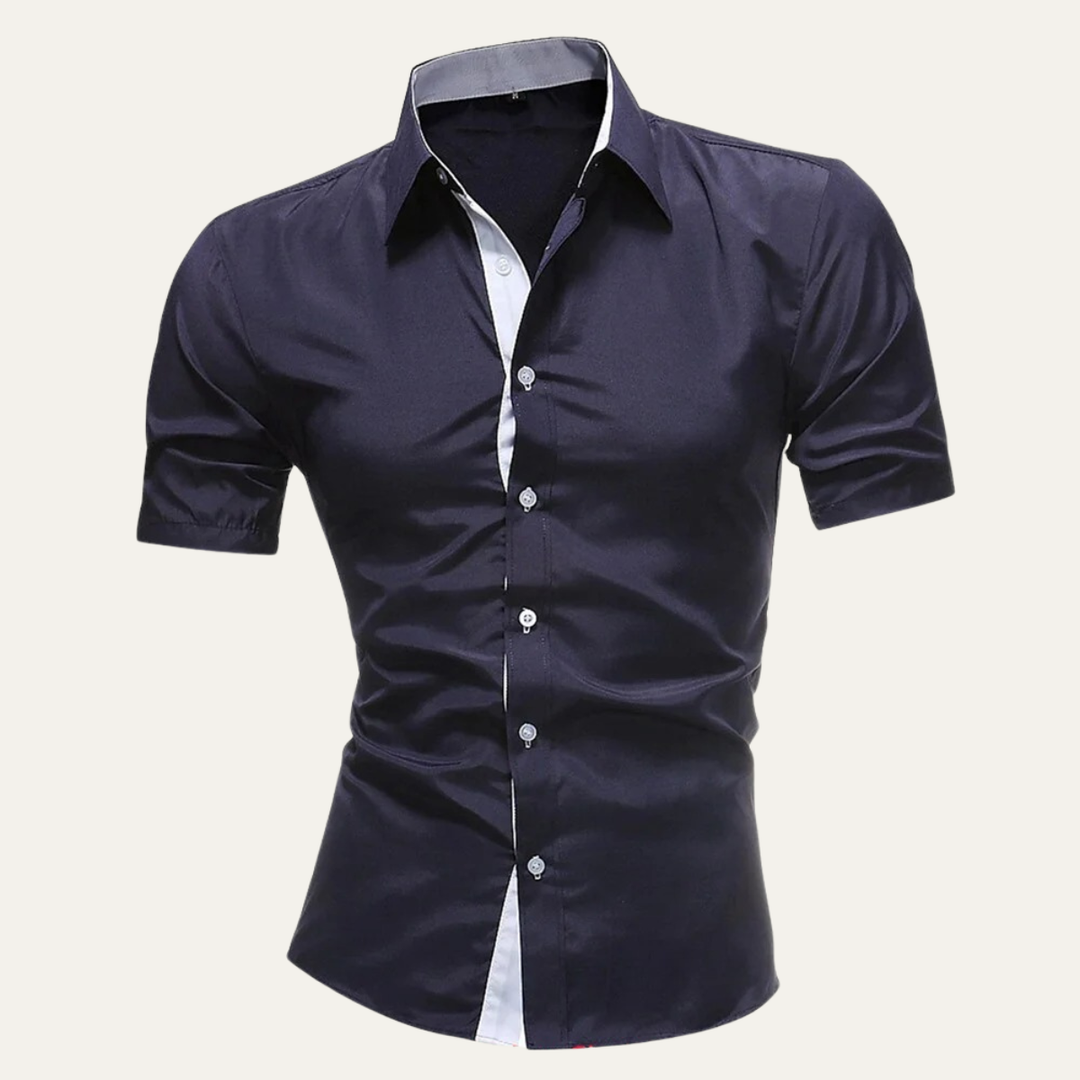 Herren Kurzarmhemd mit Knopfleiste und strukturiertem Kragen-Men Shirt-Alpenkind