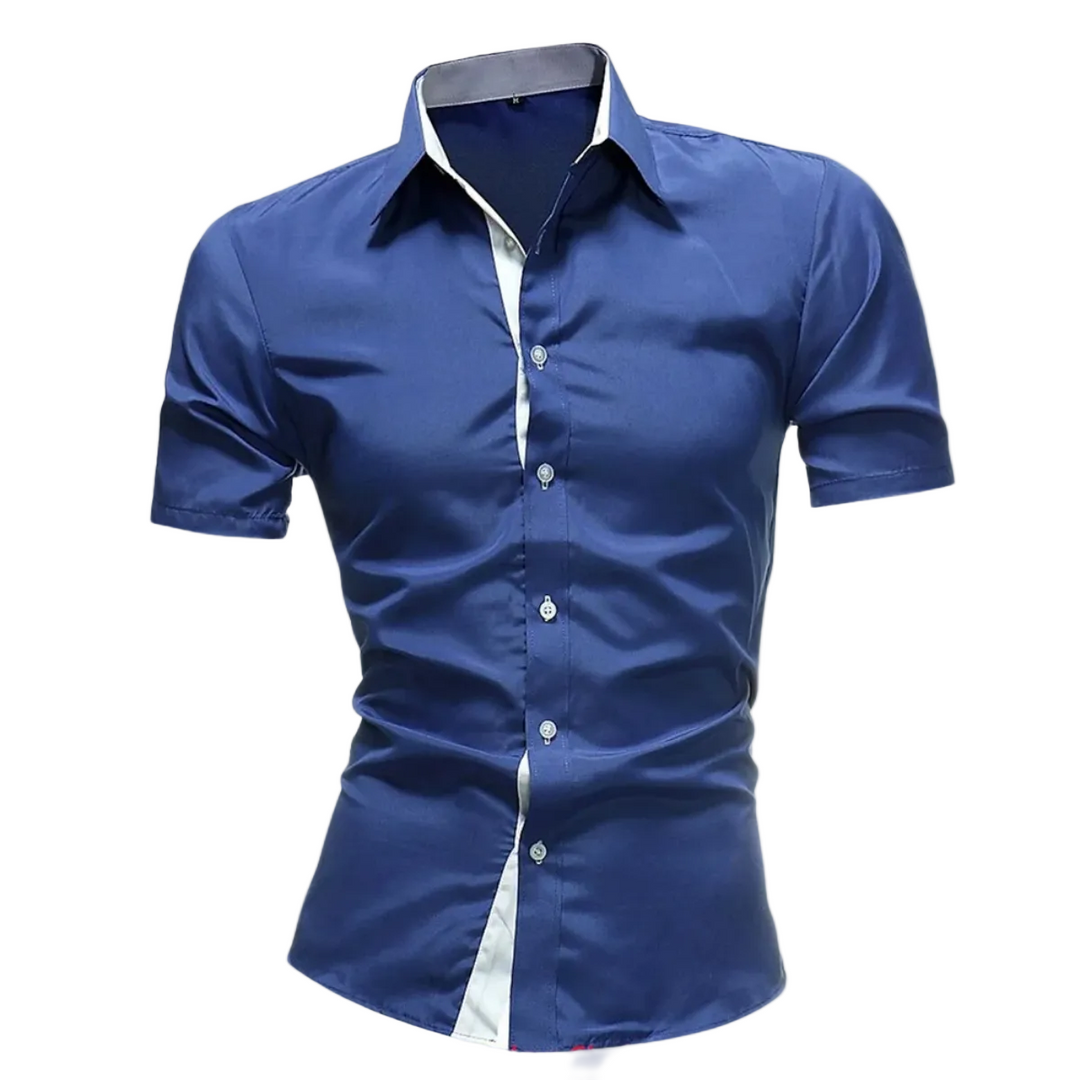 Herren Kurzarmhemd mit Knopfleiste und strukturiertem Kragen-Men Shirt-Alpenkind