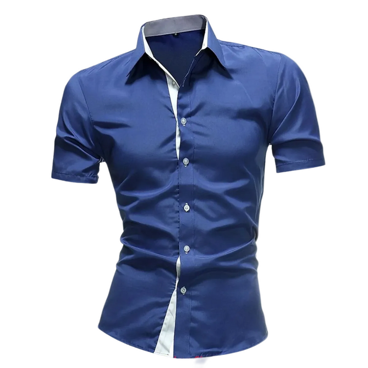 Herren Kurzarmhemd mit Knopfleiste und strukturiertem Kragen-Men Shirt-Alpenkind