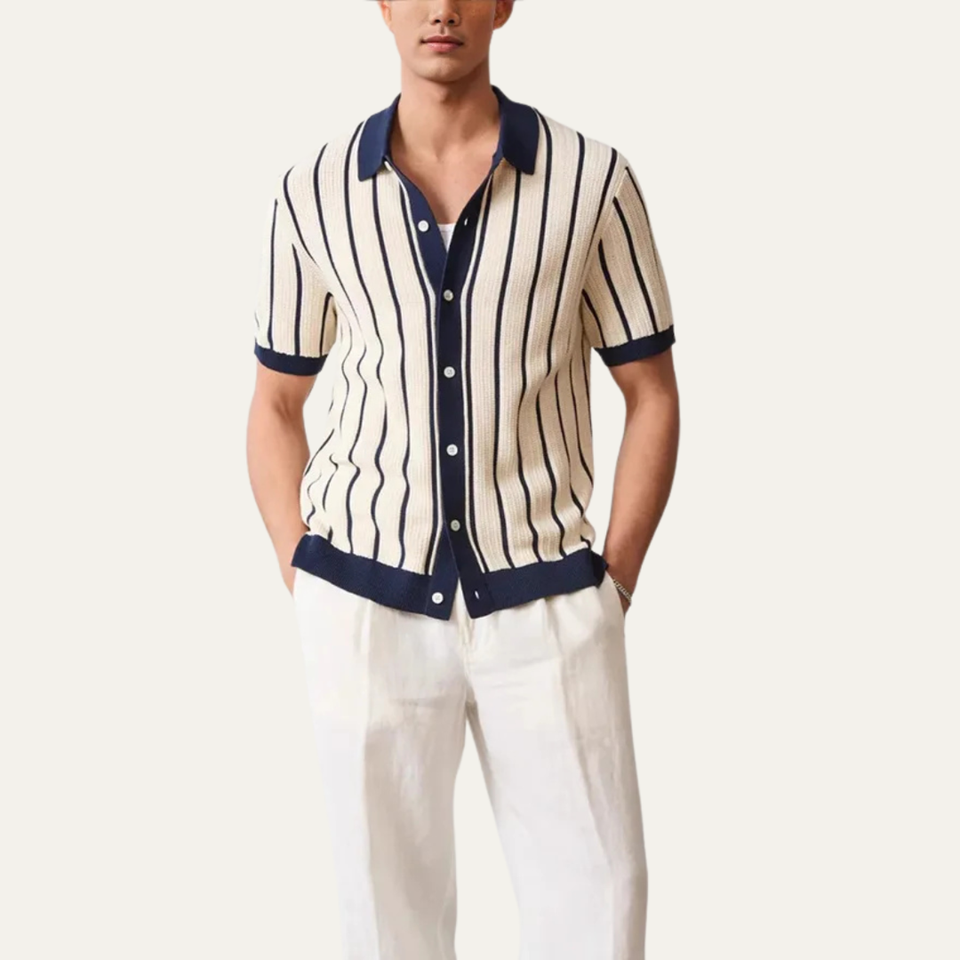 Herren Kurzarmhemd mit Kragen und vertikalem Streifenmuster-Men Shirt-Alpenkind