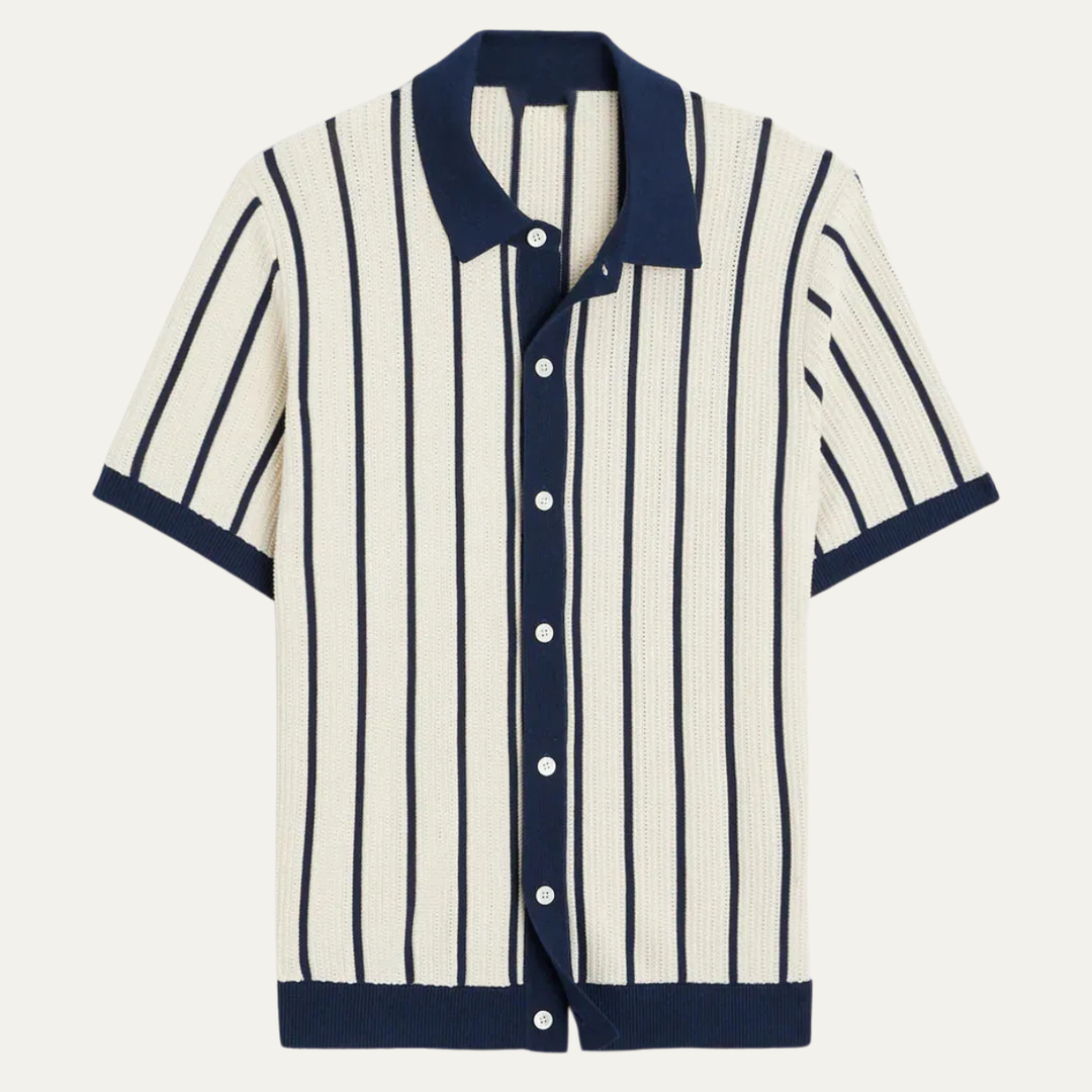 Herren Kurzarmhemd mit Kragen und vertikalem Streifenmuster-Men Shirt-Alpenkind
