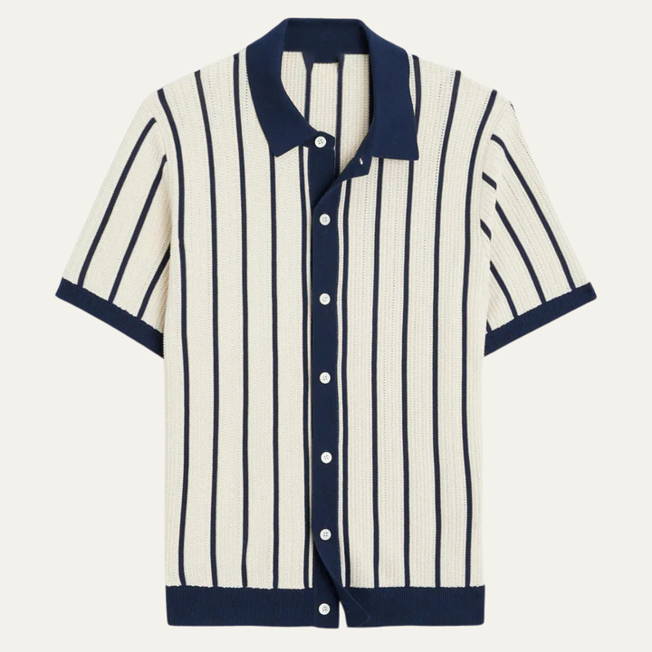 Herren Kurzarmhemd mit Kragen und vertikalem Streifenmuster-Men Shirt-Alpenkind