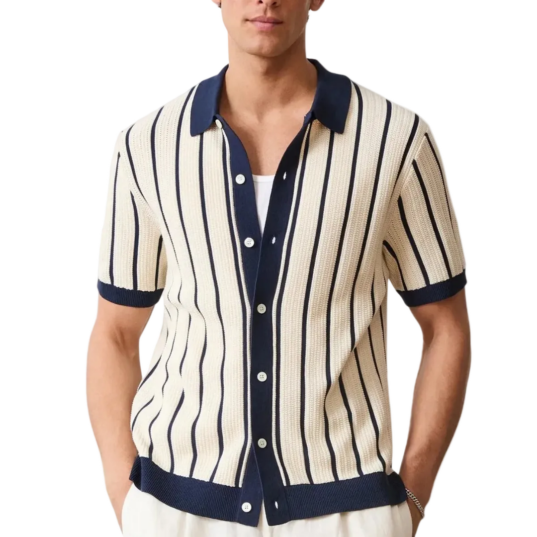 Herren Kurzarmhemd mit Kragen und vertikalem Streifenmuster-Men Shirt-Alpenkind