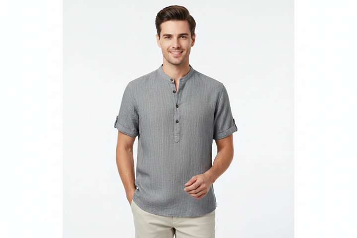 Herren Kurzarmhemd mit Stehkragen und Knopfleiste-Men Shirt-Alpenkind