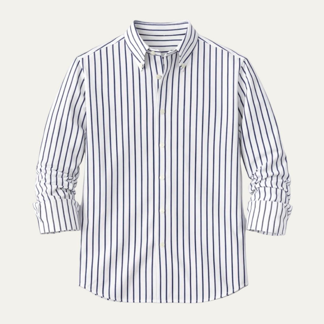 Herren Langarmhemd mit gestreiftem Muster und geknöpftem Kragen-Men Shirt-Alpenkind