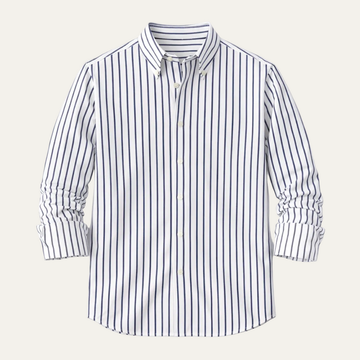 Herren Langarmhemd mit gestreiftem Muster und geknöpftem Kragen-Men Shirt-Alpenkind