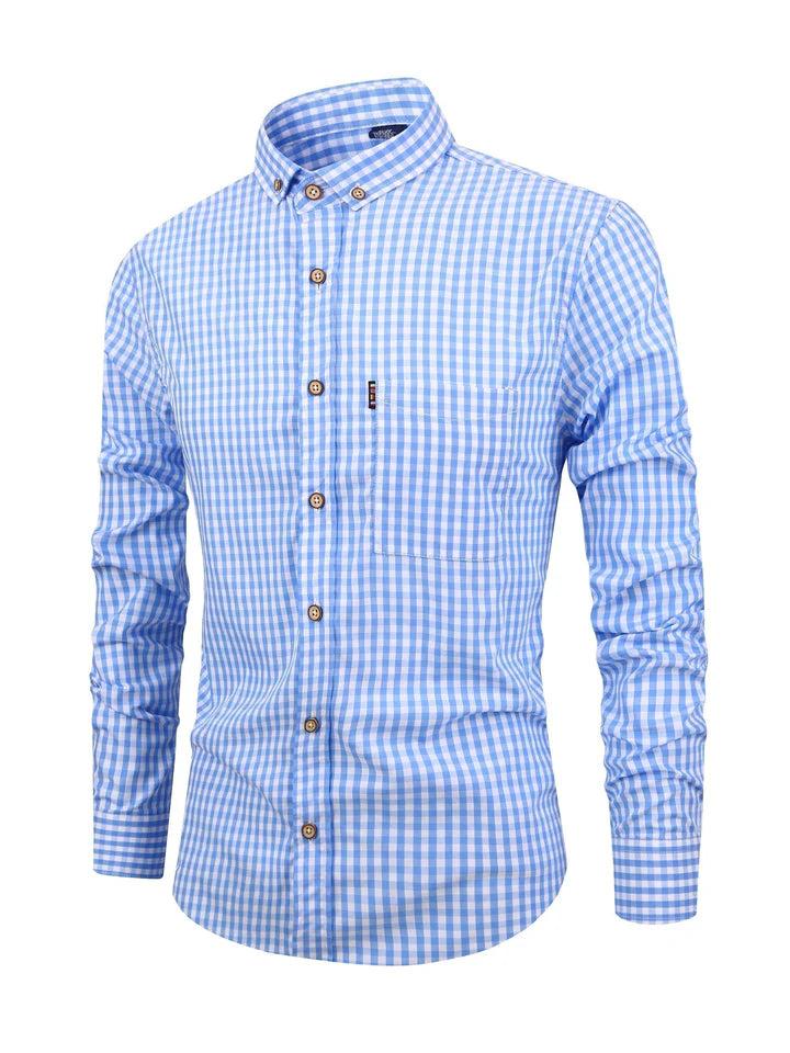 Herren Langarmhemd mit Karomuster, Knopfleiste und Brusttasche-Men Tops-Alpenkind