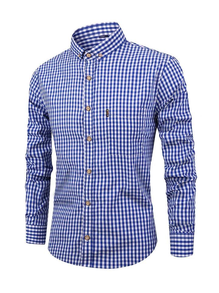 Herren Langarmhemd mit Karomuster, Knopfleiste und Brusttasche-Men Tops-Alpenkind
