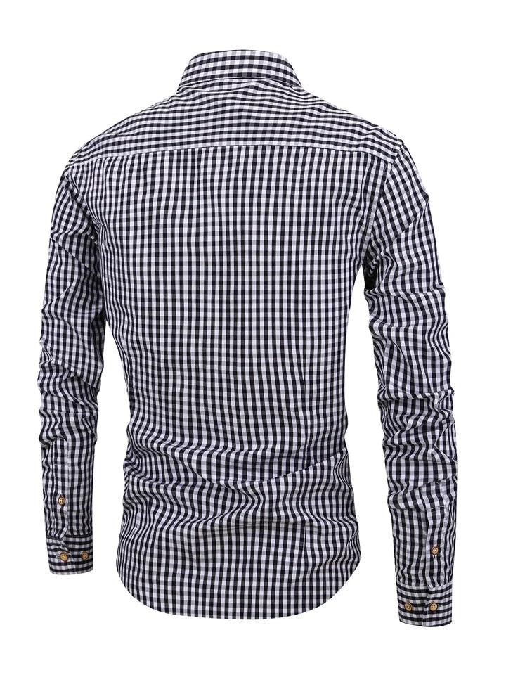Herren Langarmhemd mit Karomuster, Knopfleiste und Brusttasche-Men Tops-Alpenkind