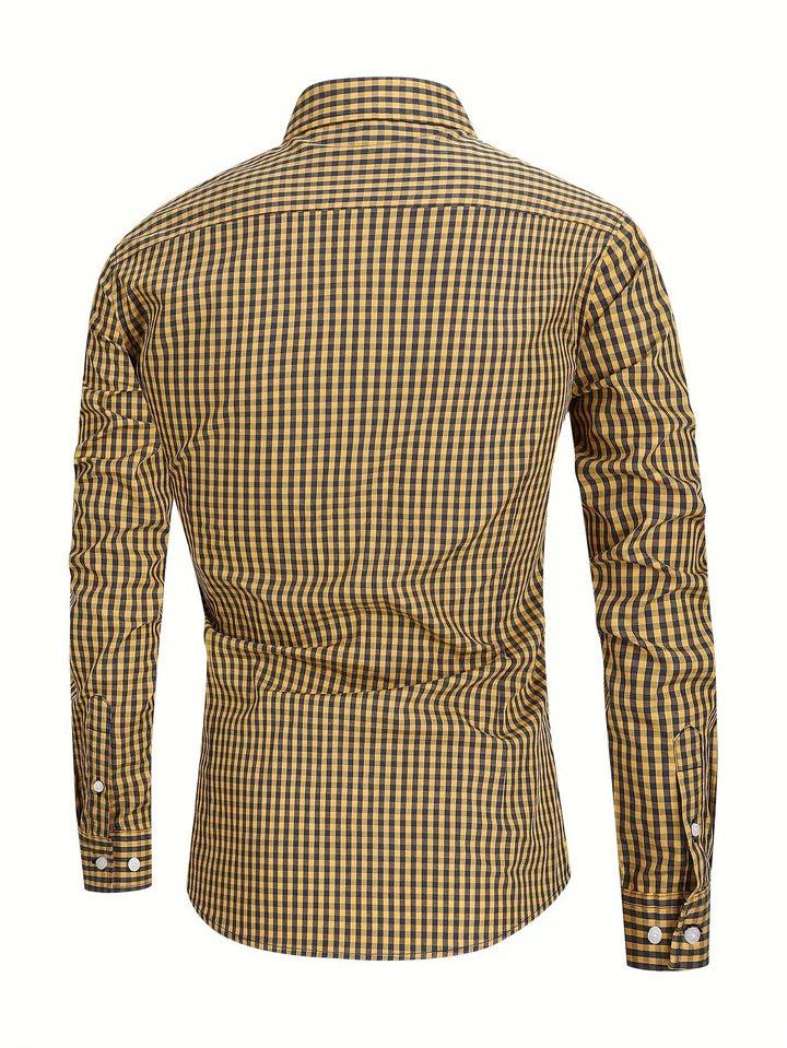 Herren Langarmhemd mit Karomuster, Knopfleiste und Brusttasche-Men Tops-Alpenkind