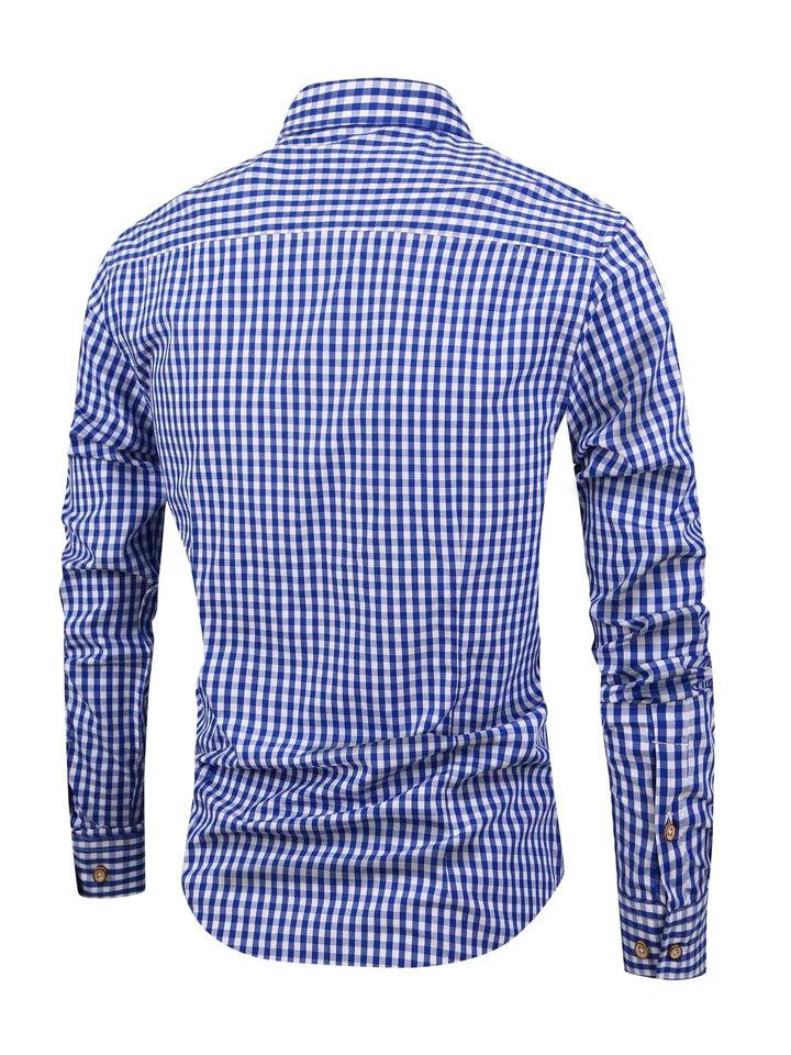 Herren Langarmhemd mit Karomuster, Knopfleiste und Brusttasche-Men Tops-Alpenkind