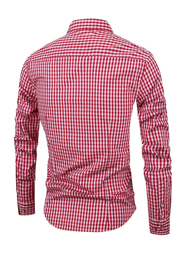 Herren Langarmhemd mit Karomuster, Knopfleiste und Brusttasche-Men Tops-Alpenkind