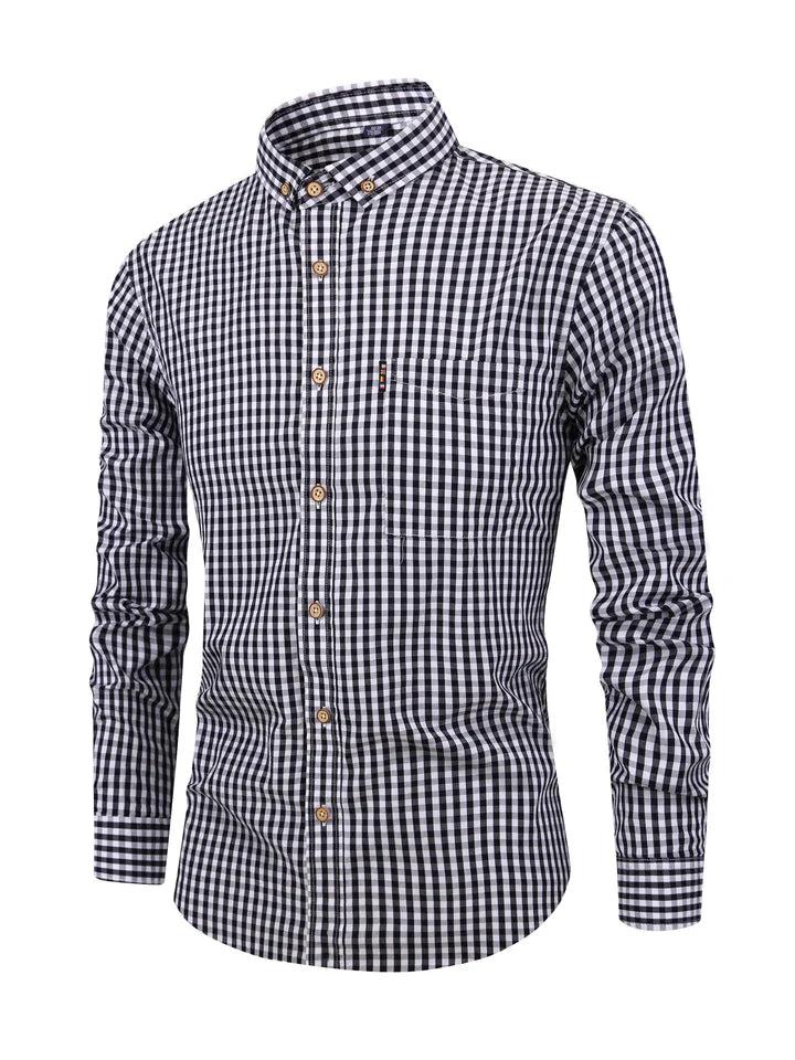 Herren Langarmhemd mit Karomuster, Knopfleiste und Brusttasche-Men Tops-Alpenkind