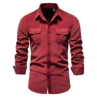 Herren Langarmhemd mit Knopfleiste und Taschen auf Brusthöhe-Men Shirt-Alpenkind