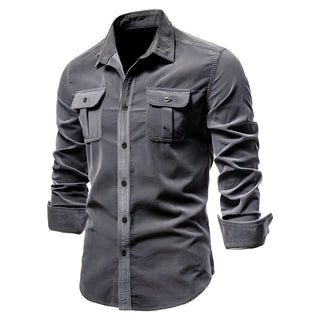 Herren Langarmhemd mit Knopfleiste und Taschen auf Brusthöhe-Men Shirt-Alpenkind
