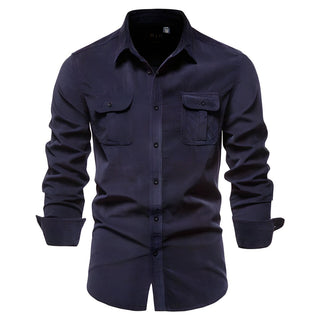 Herren Langarmhemd mit Knopfleiste und Taschen auf Brusthöhe-Men Shirt-Alpenkind