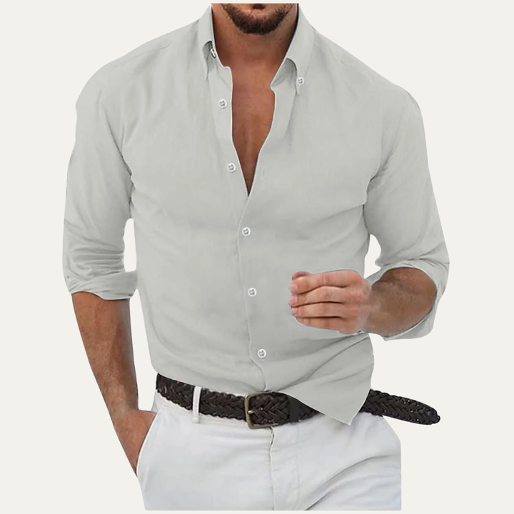 Herren Langarmhemd mit Kragen und durchgehender Knopfleiste-Men Shirt-Alpenkind