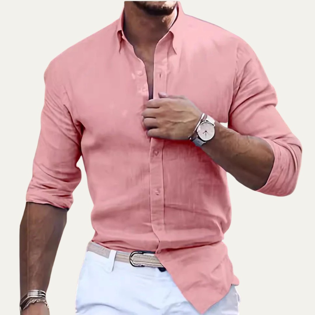 Herren Langarmhemd mit Kragen und durchgehender Knopfleiste-Men Shirt-Alpenkind