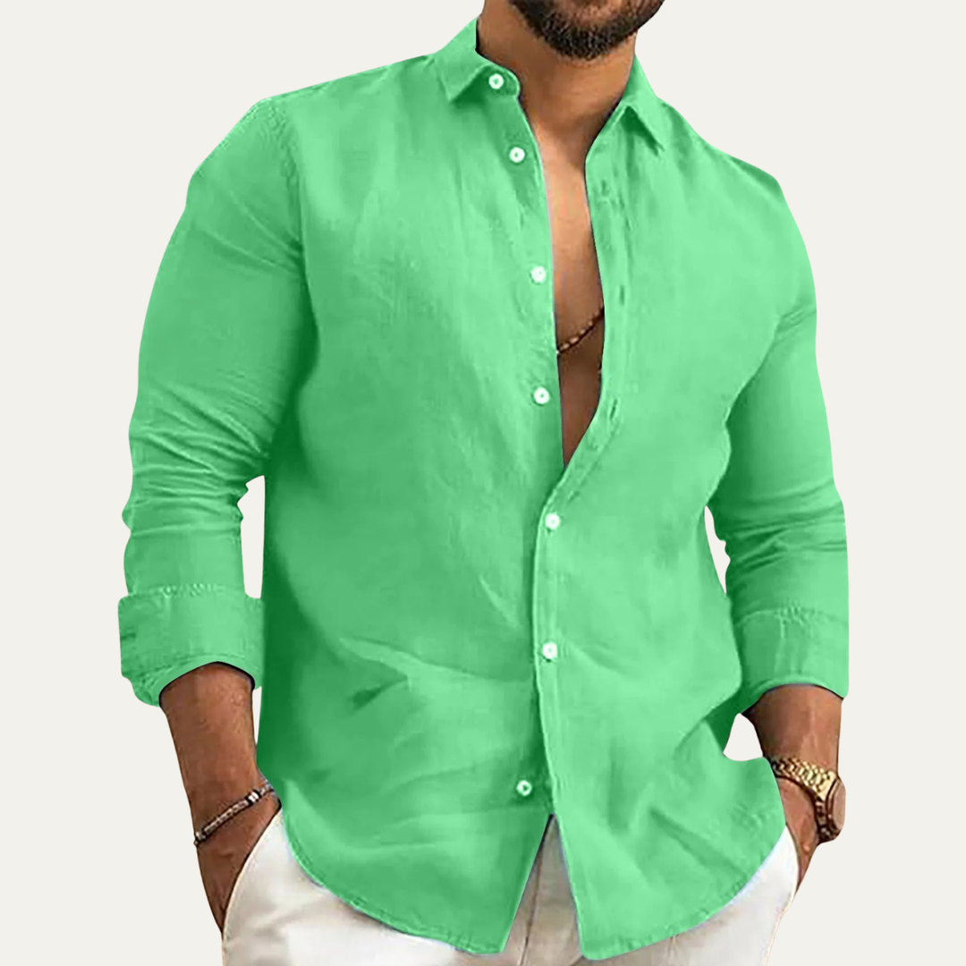 Herren Langarmhemd mit Kragen und durchgehender Knopfleiste-Men Shirt-Alpenkind