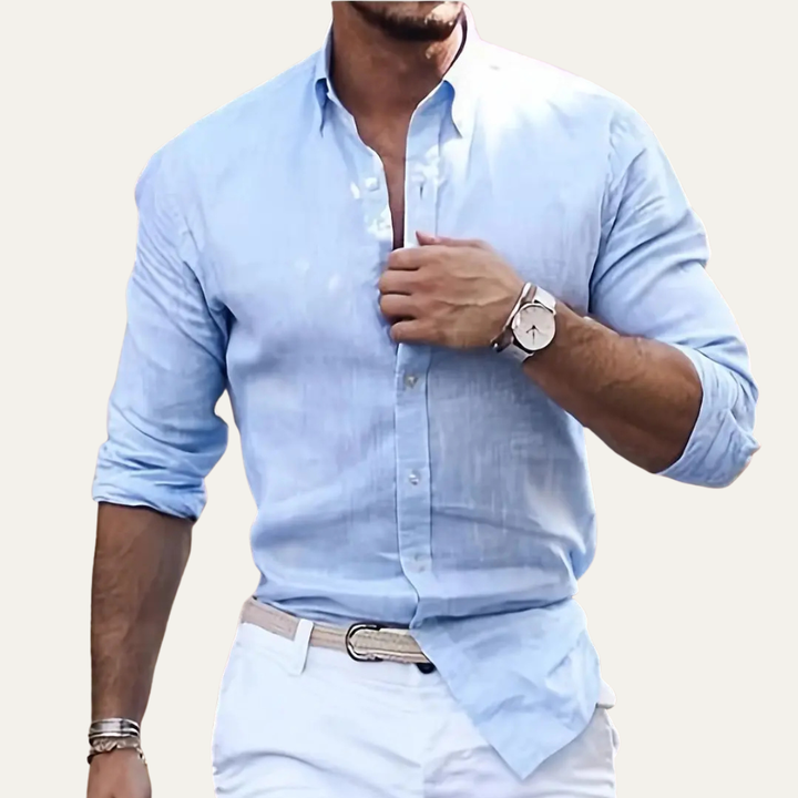 Herren Langarmhemd mit Kragen und durchgehender Knopfleiste-Men Shirt-Alpenkind