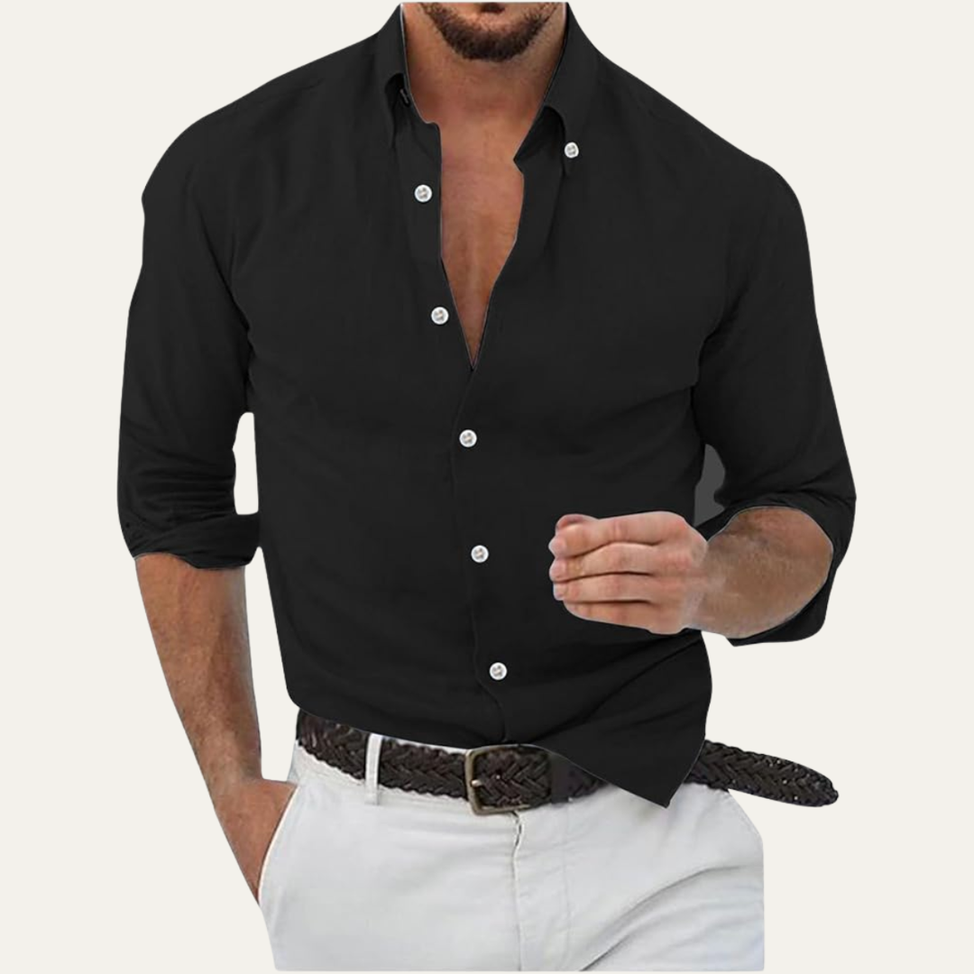 Herren Langarmhemd mit Kragen und durchgehender Knopfleiste-Men Shirt-Alpenkind
