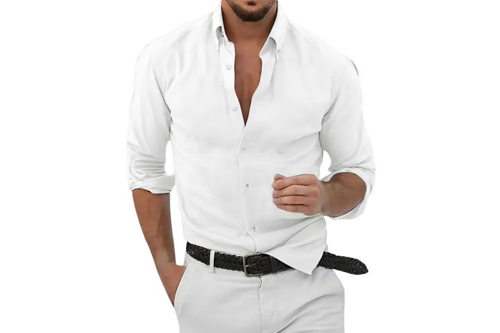 Herren Langarmhemd mit Kragen und durchgehender Knopfleiste-Men Shirt-Alpenkind