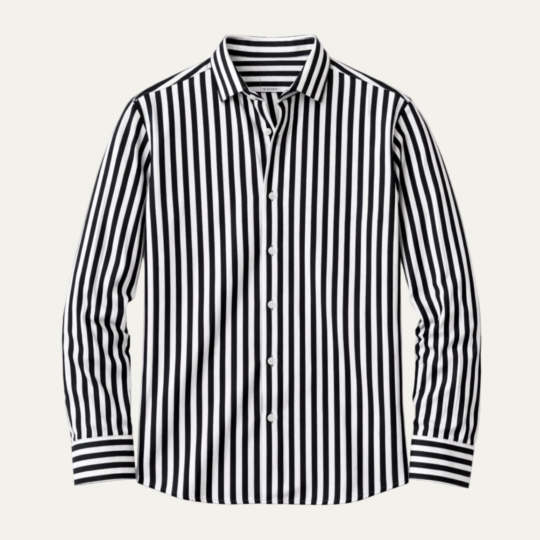 Herren Langarmhemd mit Streifenmuster und Knopfleiste-Men Shirt-Alpenkind