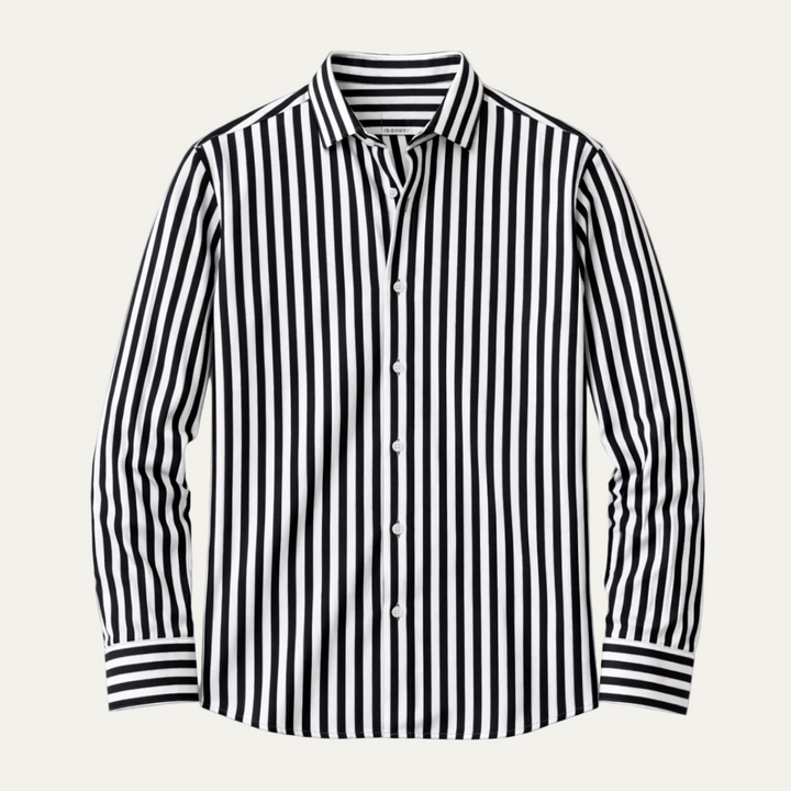 Herren Langarmhemd mit Streifenmuster und Knopfleiste-Men Shirt-Alpenkind