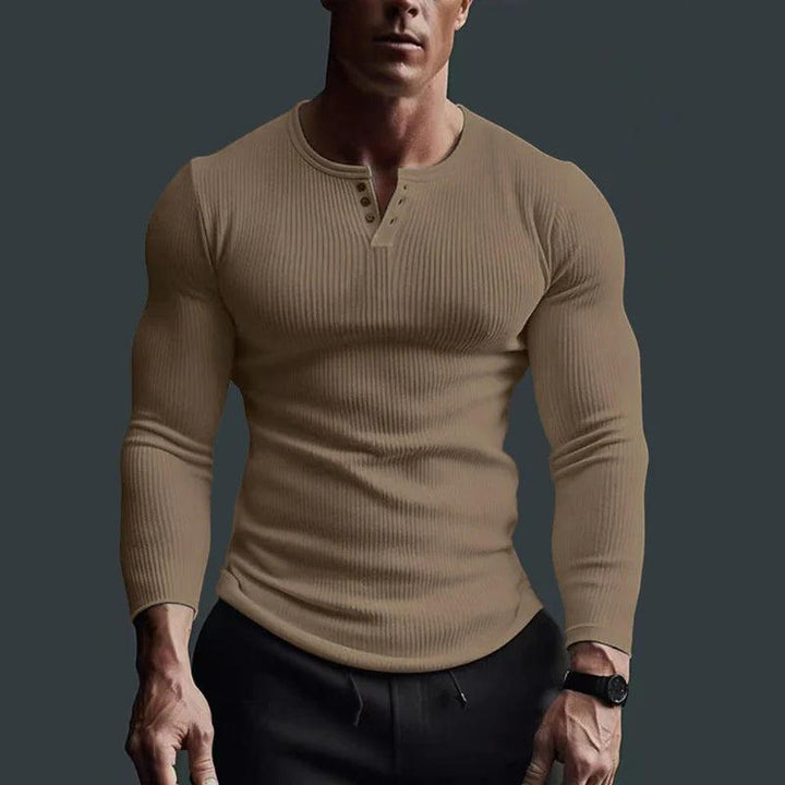 Herren Langarmshirt mit Rippstruktur und Knopfleiste-Men Tops-Alpenkind