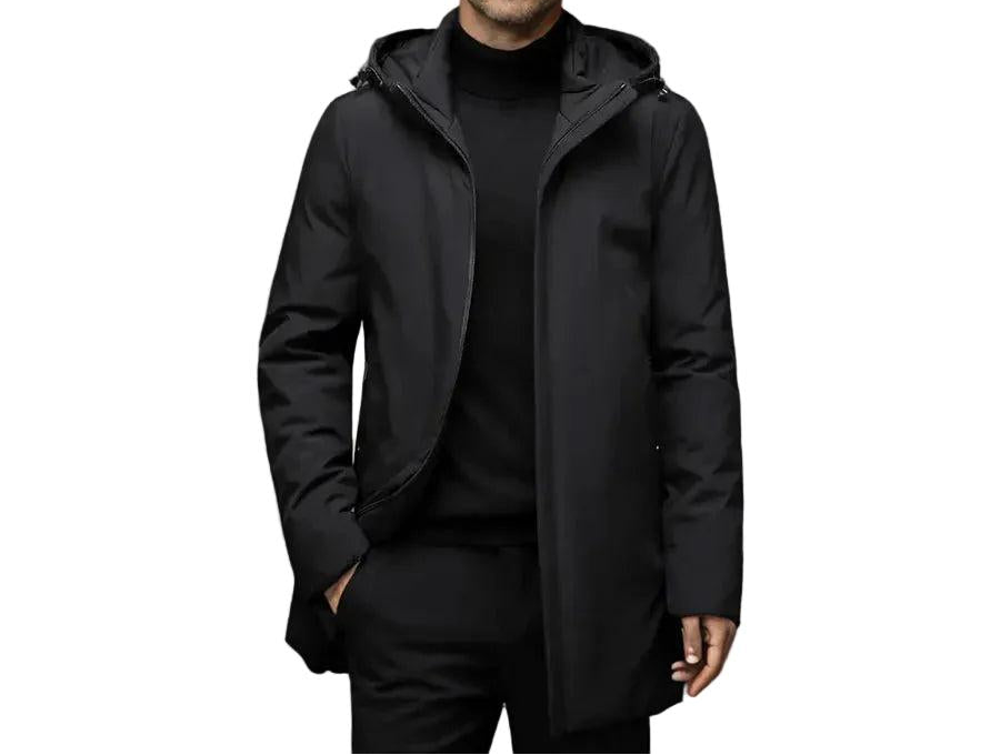 Herren Langer Kapuzenmantel mit Reißverschluss-Men Outerwear-Alpenkind