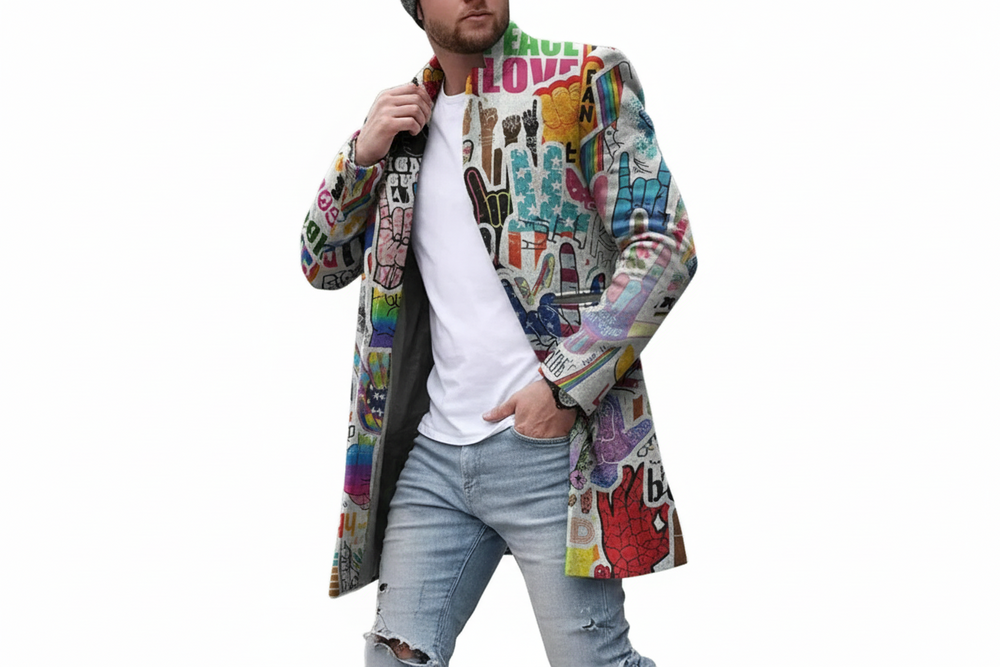 Herren Mantel mit Grafikdruck und Knopfleiste-Men Outerwear-Alpenkind