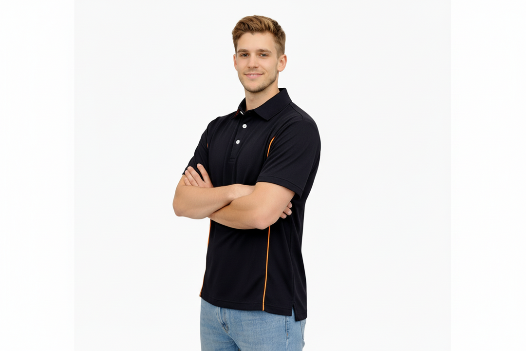 Herren Polokragenhemd mit kurzen Ärmeln und Knopfleiste-Men Shirt-Alpenkind
