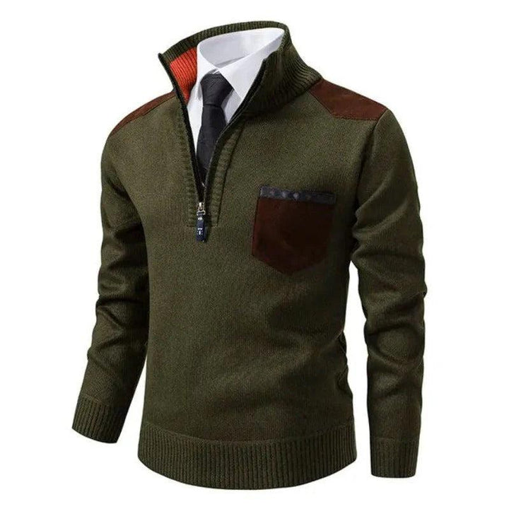 Herren Pullover mit Halb-Reißverschluss, Stehkragen und Kontrastdetails-Men Sweaters-Alpenkind