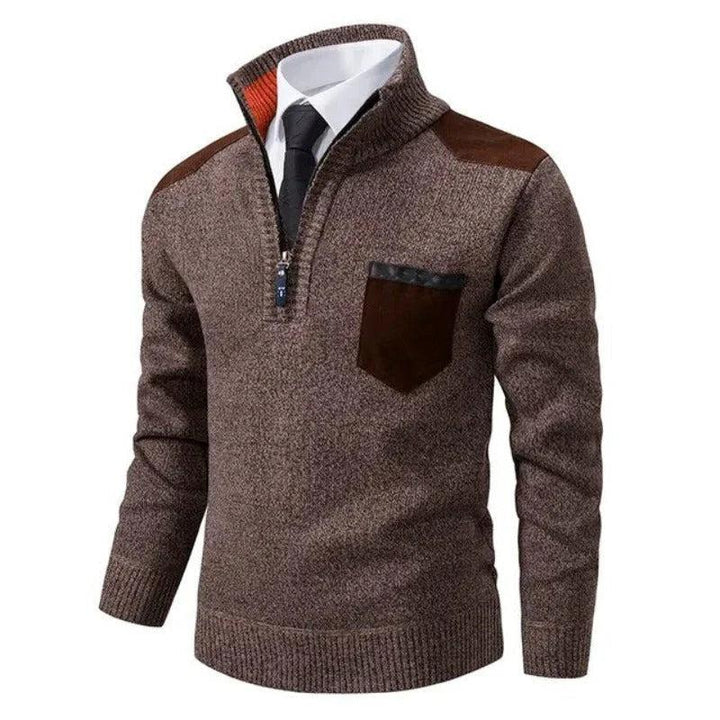 Herren Pullover mit Halb-Reißverschluss, Stehkragen und Kontrastdetails-Men Sweaters-Alpenkind
