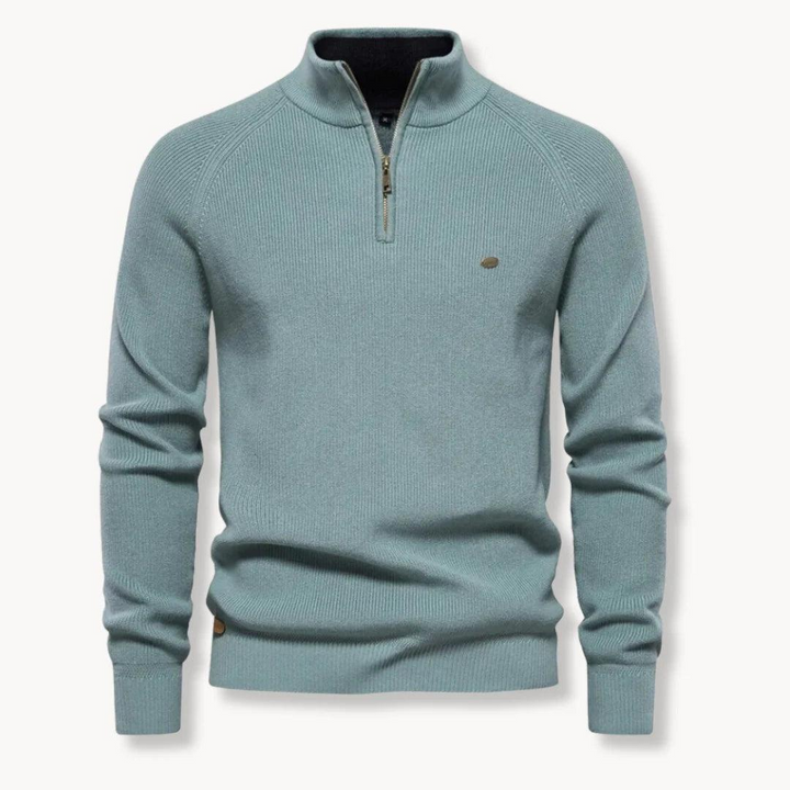 Herren Pullover mit Halb-Reißverschluss, Stehkragen und Rippstruktur-Men Sweaters-Alpenkind