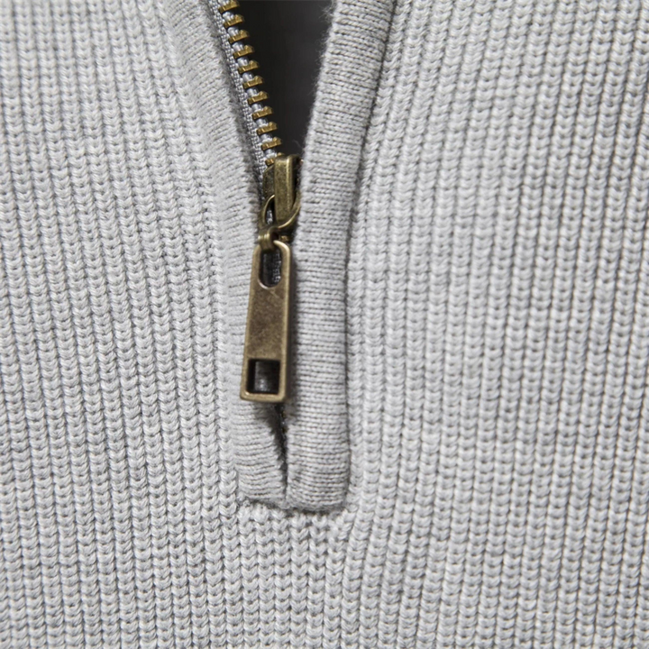 Herren Pullover mit Zipper-Kragen, Rippmuster und modernem Schnitt-Women Sweaters-Alpenkind