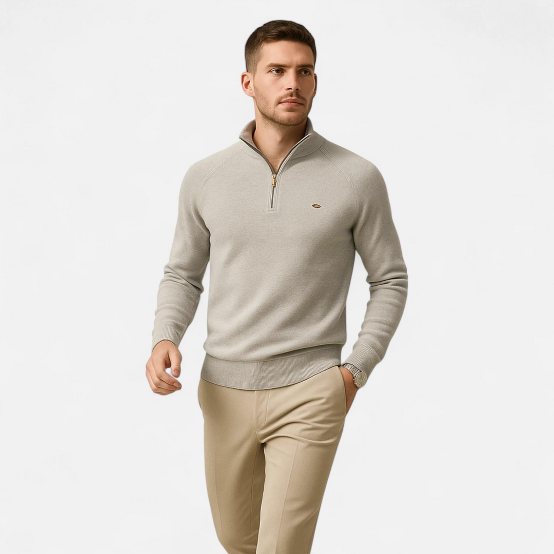 Herren Pullover mit Zipper-Kragen, Rippmuster und modernem Schnitt-Women Sweaters-Alpenkind