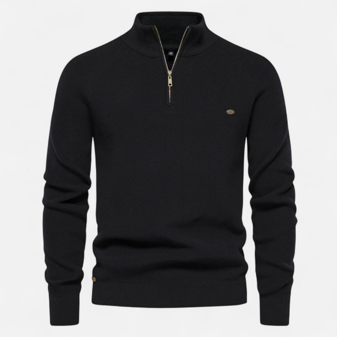 Herren Pullover mit Zipper-Kragen, Rippmuster und modernem Schnitt-Women Sweaters-Alpenkind