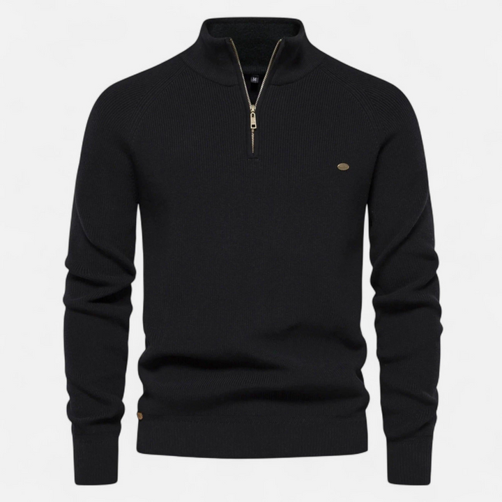 Herren Pullover mit Zipper-Kragen, Rippmuster und modernem Schnitt-Women Sweaters-Alpenkind