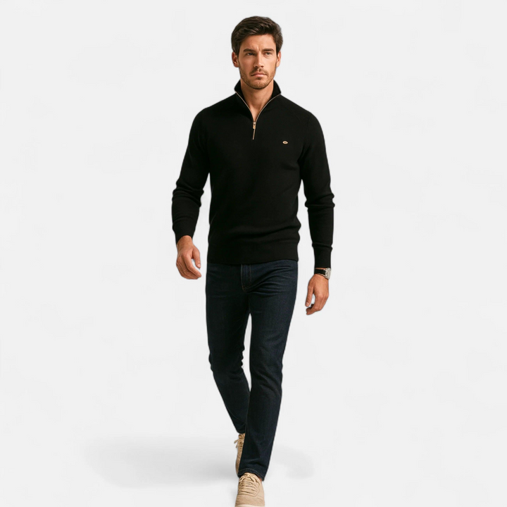 Herren Pullover mit Zipper-Kragen, Rippmuster und modernem Schnitt-Women Sweaters-Alpenkind